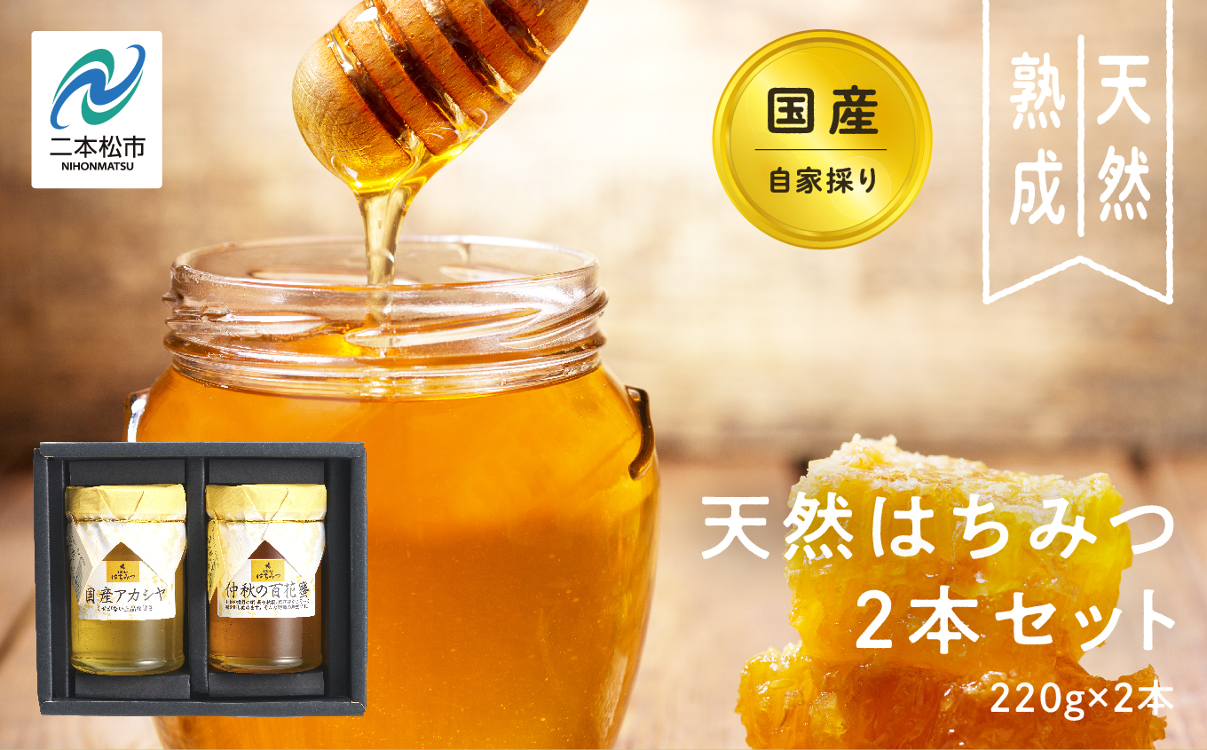 自家採り国産天然はちみつ 2本セット(220g×2) 蜂蜜 はちみつ ハチミツ 国産 百花蜜 アカシヤ アカシア ハニー 天然 無添加 おすすめ お中元 お歳暮 ギフト 二本松市 ふくしま 福島県 送料無料 【株式会社渡辺養蜂場】