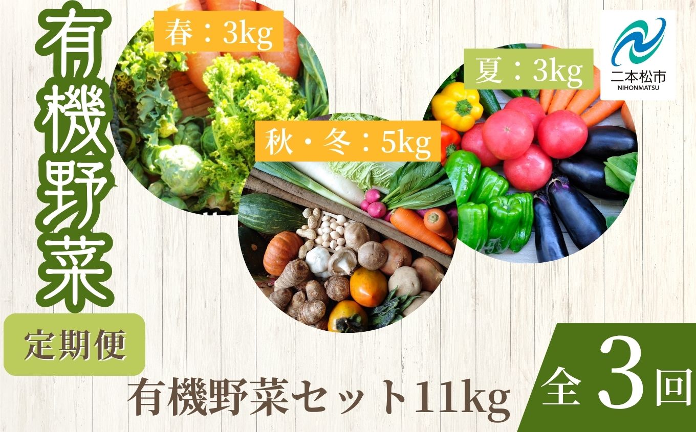 【定期便】全3回！季節の有機野菜セット  オーガニック 有機栽培 有機 有機JAS 有機野菜 野菜セット 野菜 サラダ 定期便 おすすめ お中元 お歳暮 ギフト 二本松市 ふくしま 福島県 送料無料【一般社団法人二本松有機農業研究会】