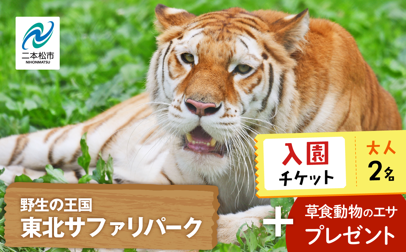 東北サファリパーク入園チケット大人2名（ 入園チケット＋草食動物のエサ） 動物 動物園チケット どうぶつえん 体験 チケット 券 入場券 入園券 エサやり おすすめ お中元 お歳暮 ギフト 送料無料 二本松市 ふくしま 福島県 送料無料【株式会社東北サファリパーク】