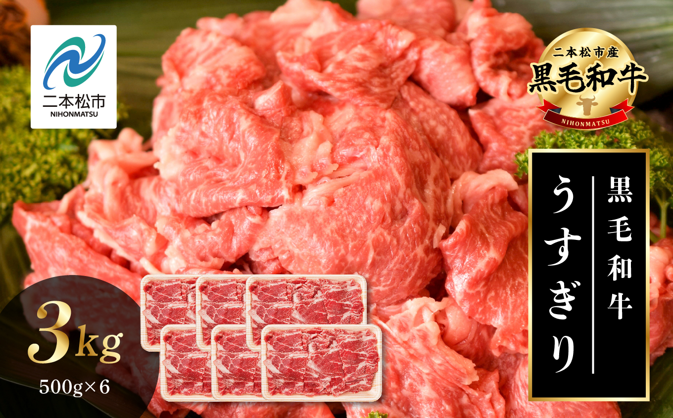 黒毛和牛 うすぎり 3kg （500g×6パック） 福島県二本松市産 薄切り 黒毛 和牛 肉 牛 牛肉 牛丼 国産牛 赤身 脂身 旨味 薄切り肉 切り落とし 小分け エム牧場 人気 おすすめ ふるさと 納税 福島 ふくしま【株式会社コーシン】
