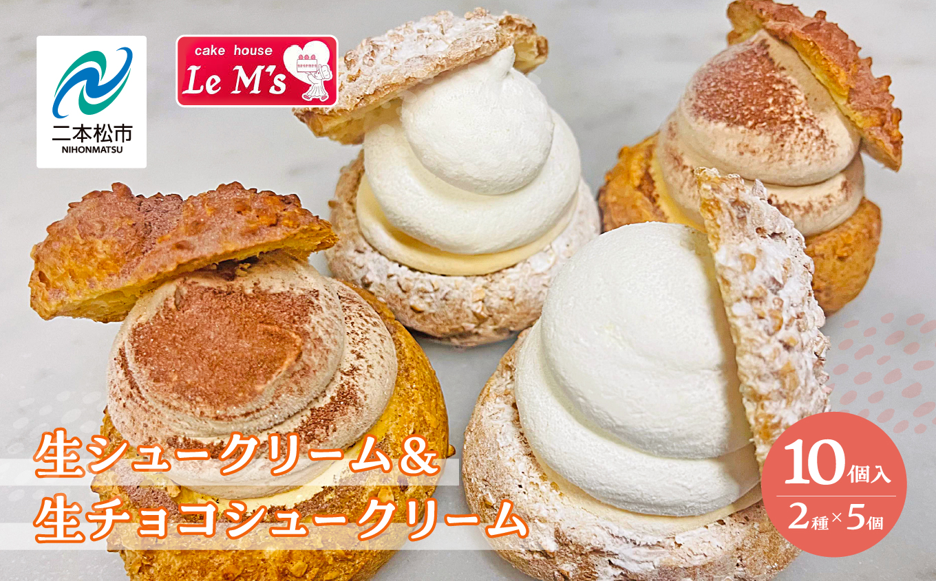 生シュークリームと生チョコシュークリーム10個入り アソート 洋菓子 シュー チョコ お菓子 贈り物 食べ比べ プレゼント ギフト 菓子 冷凍 おすすめ お中元 お歳暮 ギフト 送料無料 二本松市 ふくしま 福島県 送料無料[南屋菓子店 cake house Le Ms(ル・エムズ)]