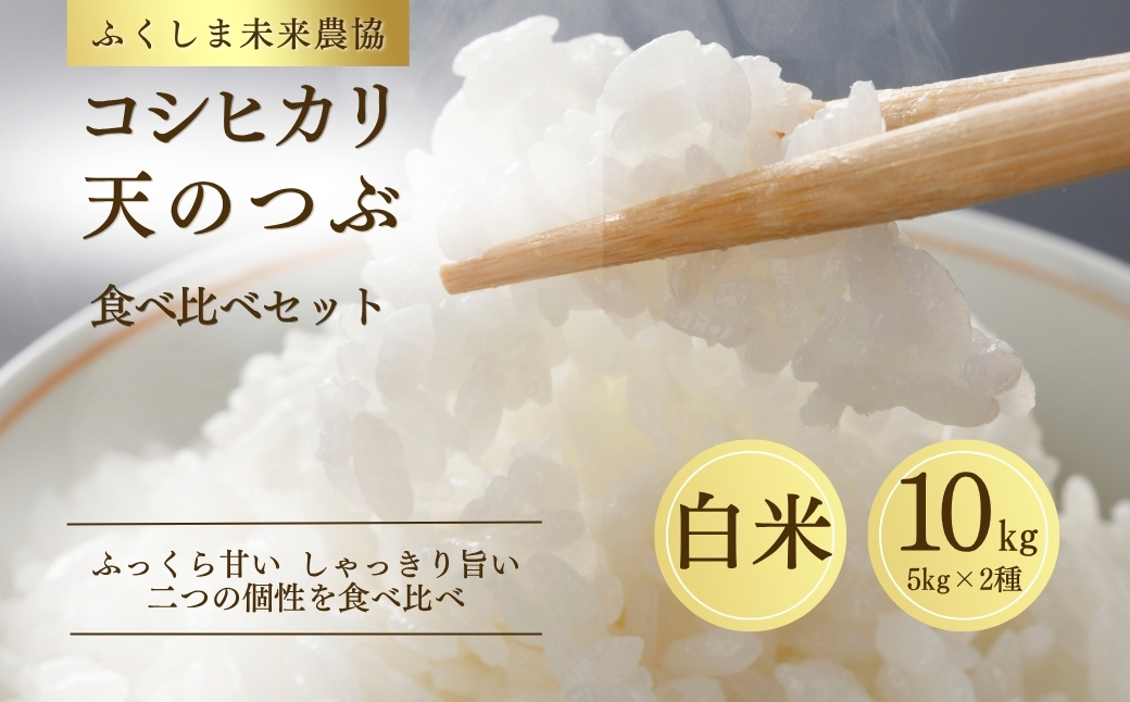 白米 10kg 食べ比べセット 天のつぶ 5kg + コシヒカリ 5kg | 精米コメ ごはん ブランド米 大粒 福島 福島県産 南相馬 ふくしま未来農協 JA   av002-aa