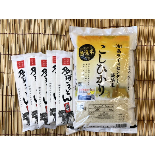 【令和6年産】福島県南相馬市産 高ライスセンター 【無洗米】 コシヒカリ 5kg + 多珂うどん(細)5束セット 新米 白米 精米 無洗米 米 コメ ごはん ブランド米 うどん コシ お取り寄せ 炊き立て ツヤ 旨み 南相馬 福島 福島県産 送料無料 ふるさと納税 オンライン申請【0501101】