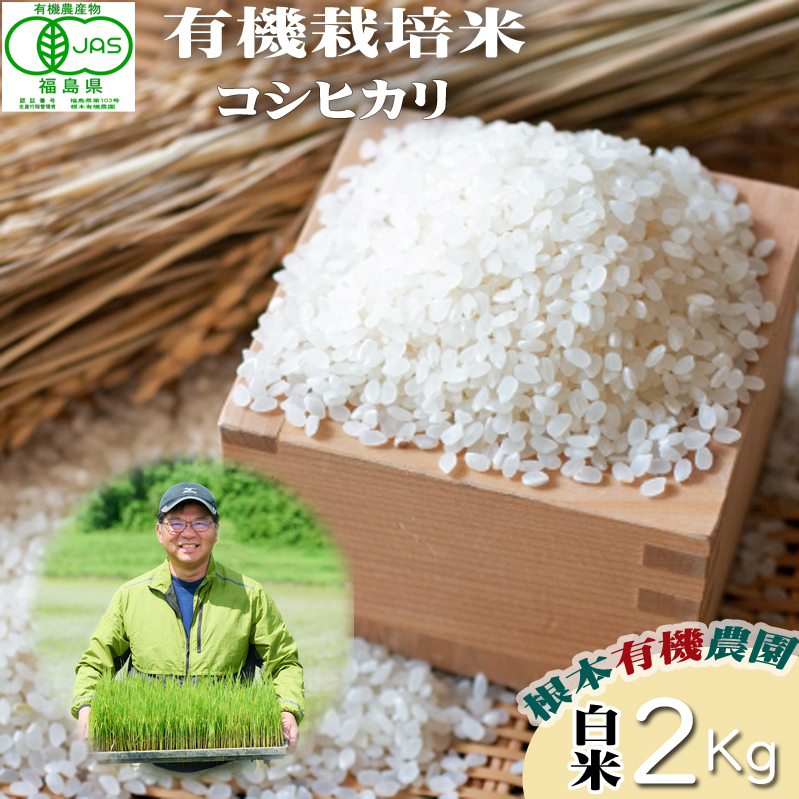 【令和6年産】南相馬・根本有機農園のJAS有機米コシヒカリ2kg（白米）【3003701】