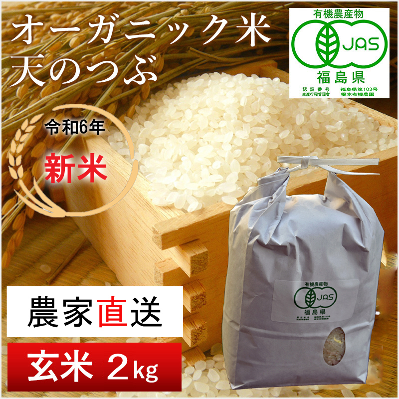 《新米先行受付》【令和6年産米】南相馬・根本有機農園のJAS有機米天のつぶ2kg(玄米）【3004501】