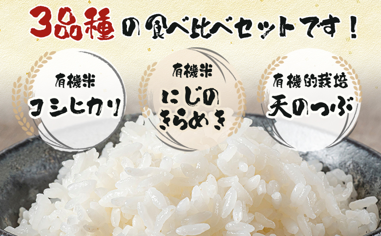 新米食べ比べ3種（有機米コシヒカリ・有機米にじのきらめき・有機的栽培天のつぶ）各2kg みさき未来 令和6年度 6キロ 新米 JAS認証 白米 精米 米 コメ ごはん ブランド米 南相馬 福島 炊き立て 送料無料 ふるさと納税 オンライン申請【70012】