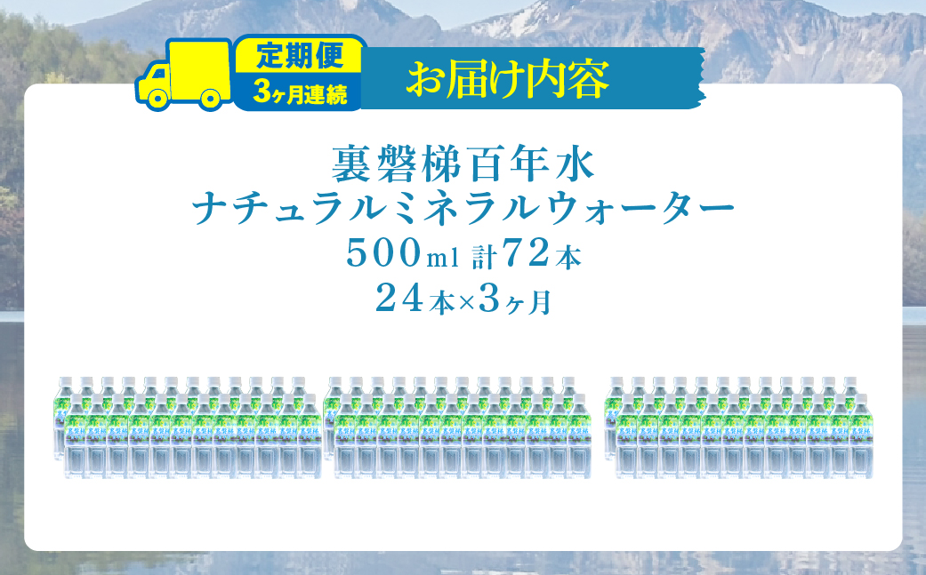 【3ヵ月定期便】裏磐梯百年水 ナチュラルミネラルウォーター（500ml×24本×3回） KBJ037