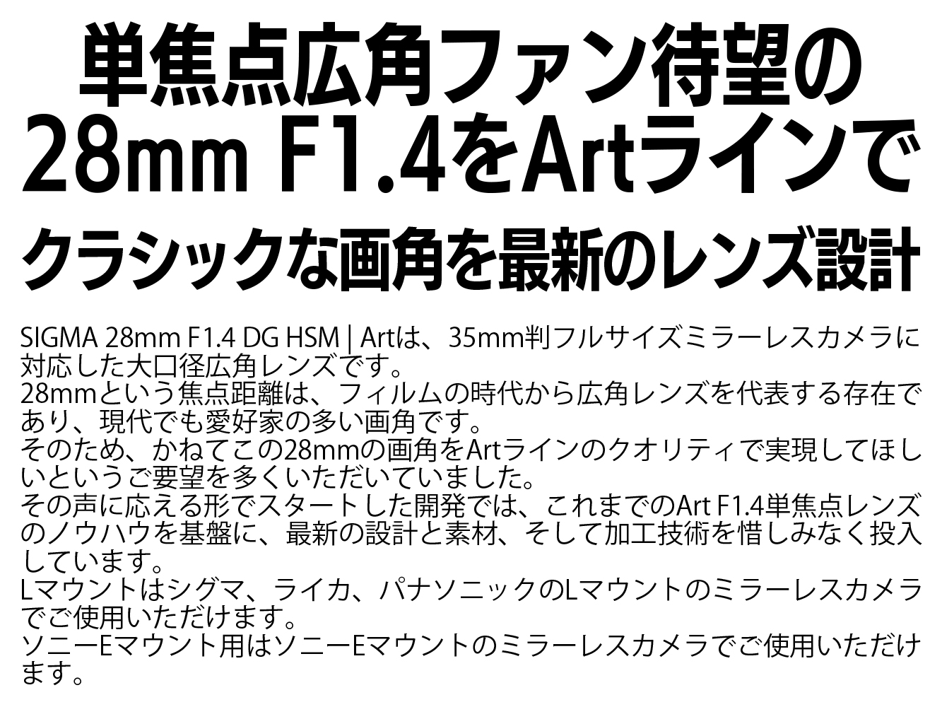 SIGMA 28mm F1.4 DG HSM | Art（数量限定）【ソニーEマウント用】