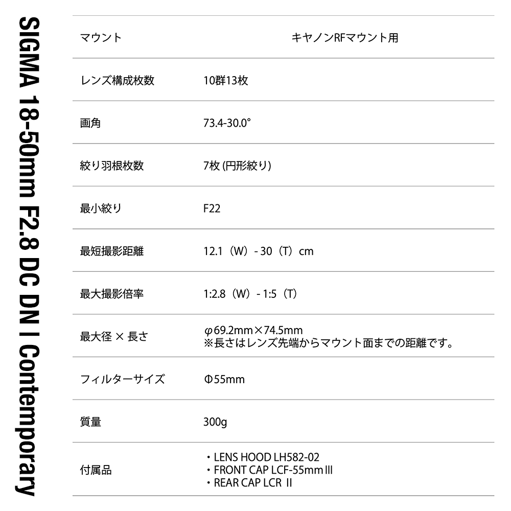 SIGMA 18-50mm F2.8 DC DN｜Contemporary【キャノンRFマウント】