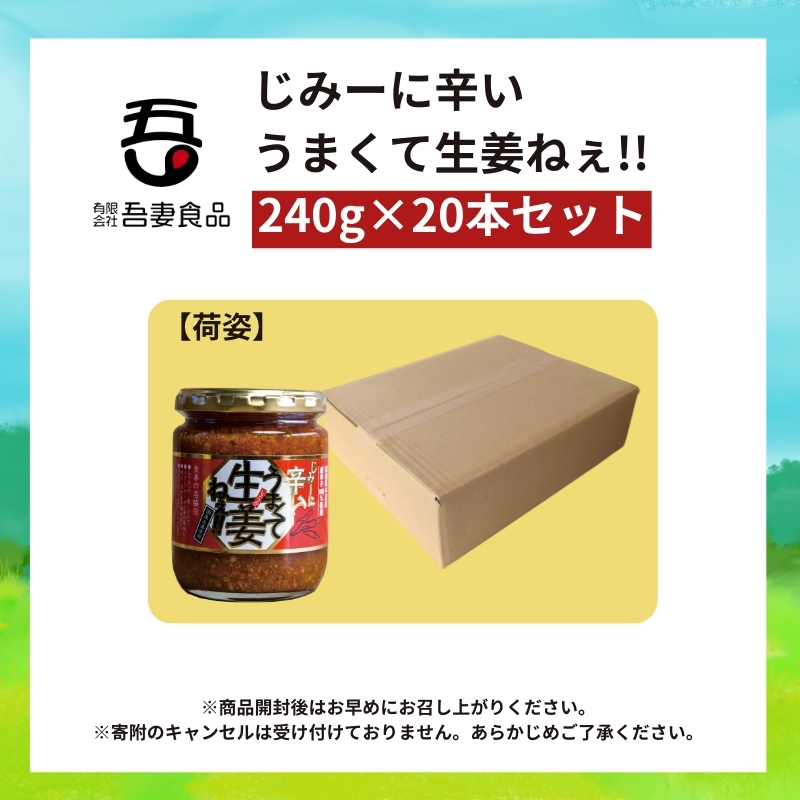 じみーに辛いうまくて生姜ねぇ!!20本セット 【しょうが 国産 醤油漬け 唐辛子 ごはんのお供 お弁当 調味料 おつまみ 肴 薬味 隠し味 猪苗代町 福島県】