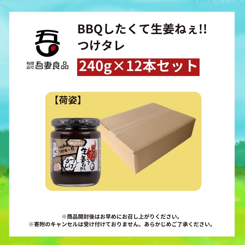 BBQしたくて生姜ねぇ!!つけタレ12本セット 【しょうが 国産 醤油漬け バーベキュー 焼肉 たれ ごはんのお供 お弁当 調味料 おつまみ 肴 薬味 隠し味 猪苗代町 福島県】