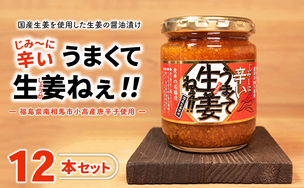 じみーに辛いうまくて生姜ねぇ!!12本セット 【しょうが 国産 醤油漬け 唐辛子 ごはんのお供 お弁当 調味料 おつまみ 肴 薬味 隠し味 猪苗代町 福島県】