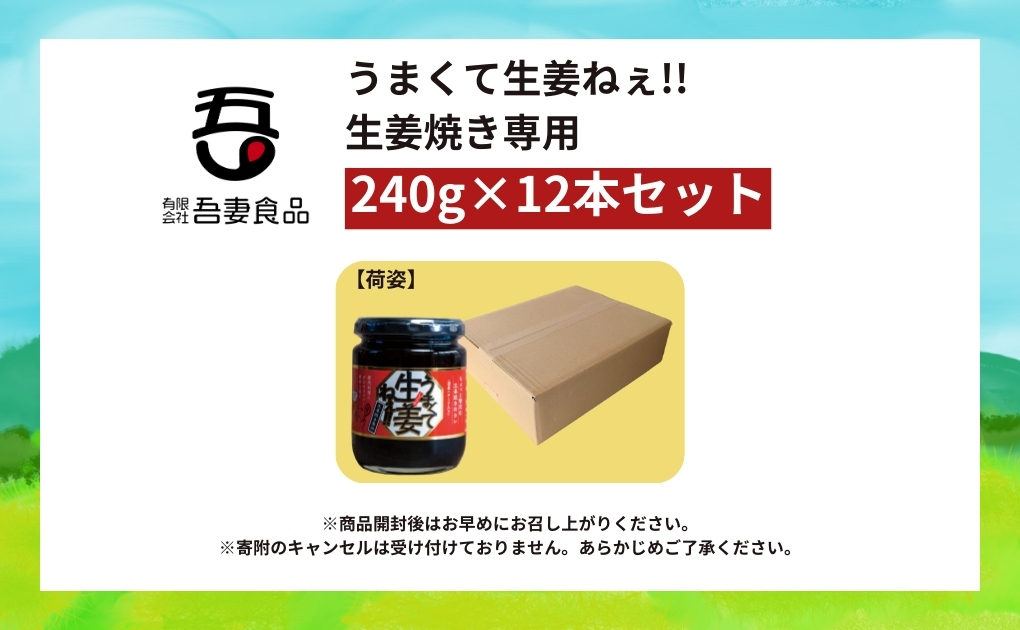 うまくて生姜ねぇ!!生姜焼き専用12本セット 【しょうが 国産 醤油漬け しょうが焼き タレ ごはんのお供 調味料 薬味 隠し味 猪苗代町 福島県】