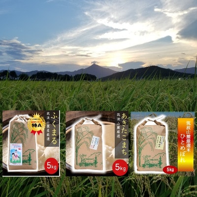 筑波山麓産 食べ比べ3種セット(あきたこまち・ひとめぼれ・ふくまる)各5kg 計15kg【配送不可地域：離島・沖縄県】【1734926】