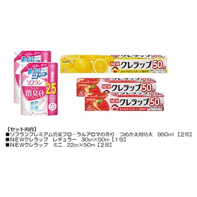 日用品生活応援セット(ライオン柔軟剤2個・クレラップ3本)【配送不可地域：離島・沖縄県】【1695246】