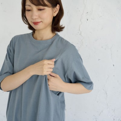 マタニティから使えるモーハウスの授乳服　シンプルワンピース(ブルーグレー)【配送不可地域：離島・沖縄県】【1590250】