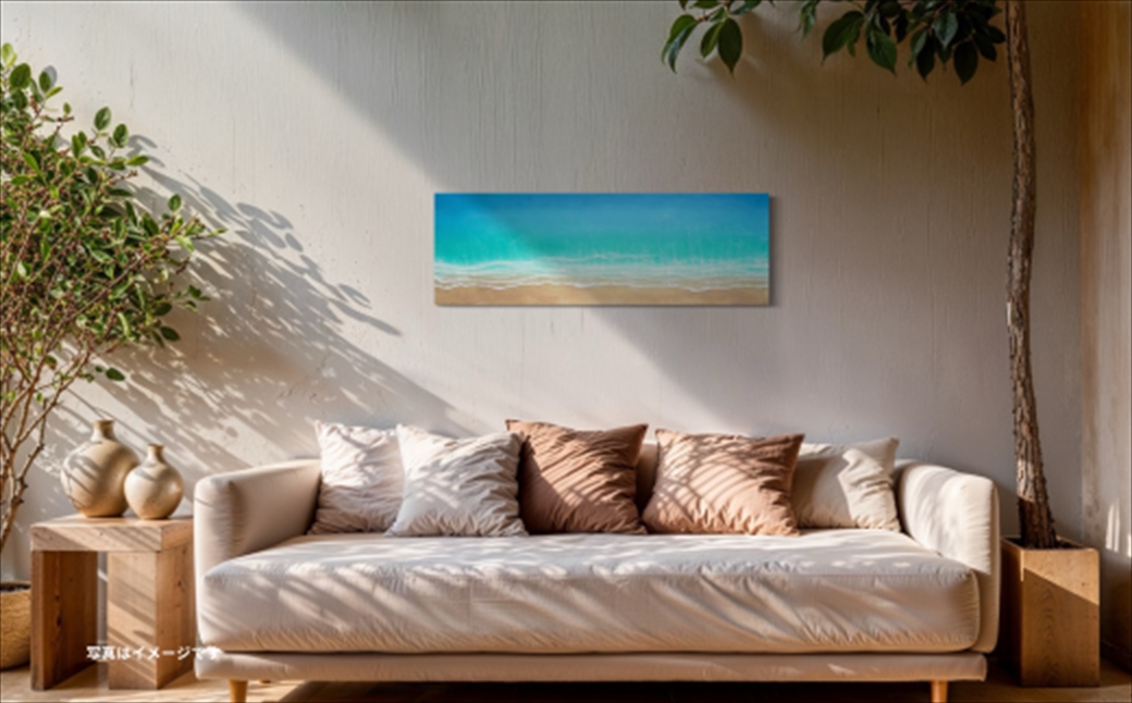 【日立市】波レジンアートパネル（特注サイズ40×120ｃｍ）Green wave【 茨城県 日立市 】