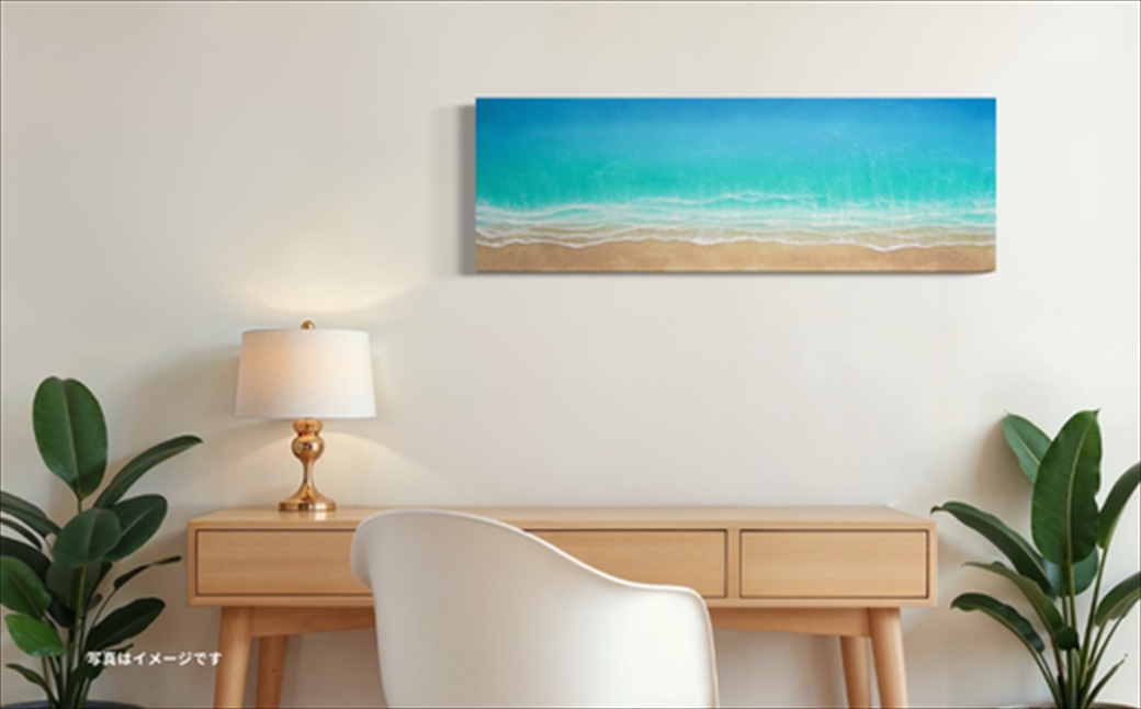 【日立市】波レジンアートパネル（特注サイズ40×120ｃｍ）Green wave【 茨城県 日立市 】