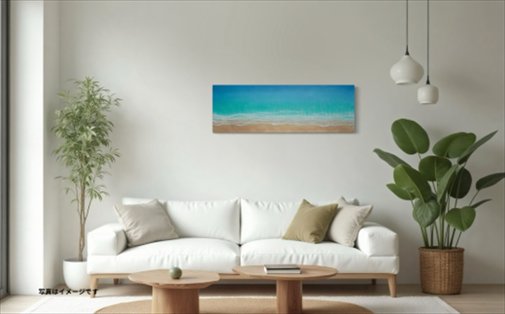 【日立市】波レジンアートパネル（特注サイズ40×120ｃｍ）Green wave【 茨城県 日立市 】