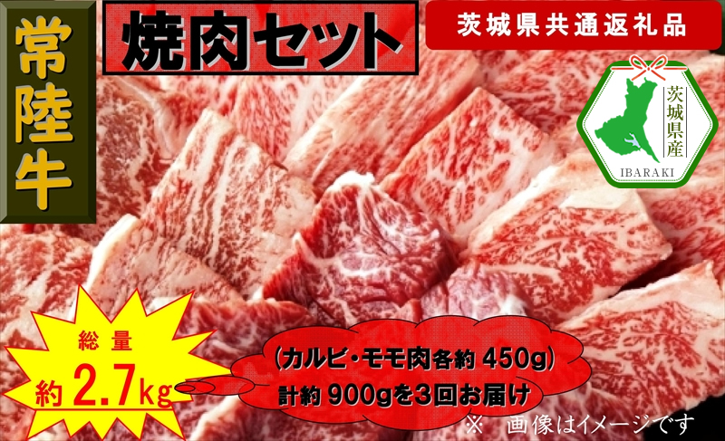 【3か月定期便】【常陸牛】焼肉セット 約900g【定期便】計3回 総量約2,700g（茨城県共通返礼品）【常陸牛　茨城県産　日立市】