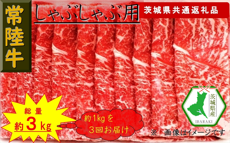 【3か月定期便】【常陸牛】しゃぶしゃぶ用肉 約1kg【定期便】計3回 総量約3kg（茨城県共通返礼品）【常陸牛　茨城県産　日立市】