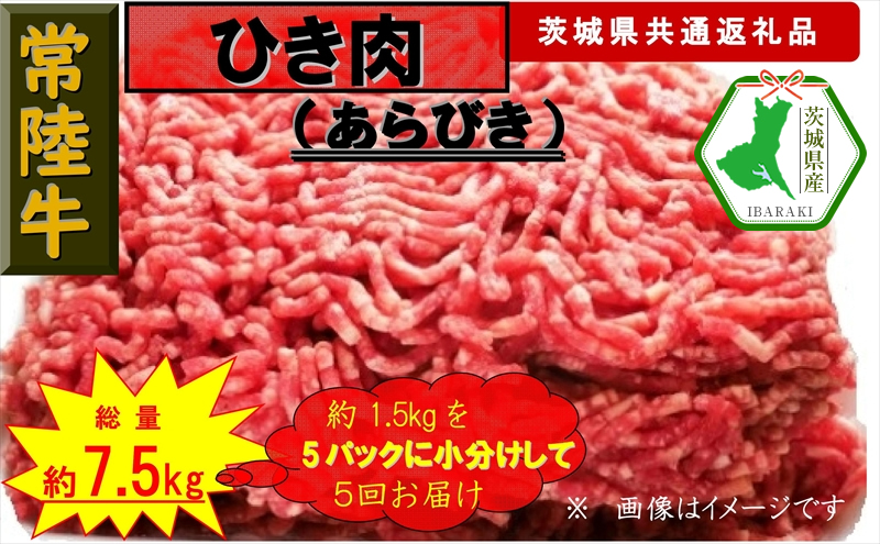 【5か月定期便】【常陸牛】ひき肉（あらびき）約1.5kg【定期便】計5回 総量約7.5kg（茨城県共通返礼品）【常陸牛　茨城県産　日立市】