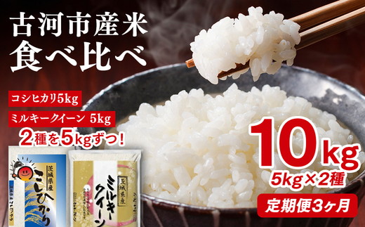 【定期便 3か月】令和7年産 古河市のお米食べ比べ コシヒカリ・ミルキークイーン 5kg×2種類｜米 コメ こめ ごはん ご飯 ゴハン 白飯 単一米 国産 コシヒカリ こしひかり ミルキークイーン 食べ比べ 5kg×2 10kg 定期便 3ヶ月 3回 茨城県_DP52