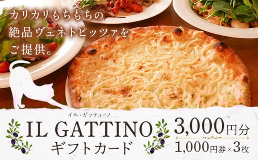 食事券 ギフトカード 3000円分 イル・ガッティーノ《90日以内に出荷予定(土日祝除く)》 茨城県 結城市 ピザ pizza パスタ イタリアン お食事券 チケット お食事券・チケット