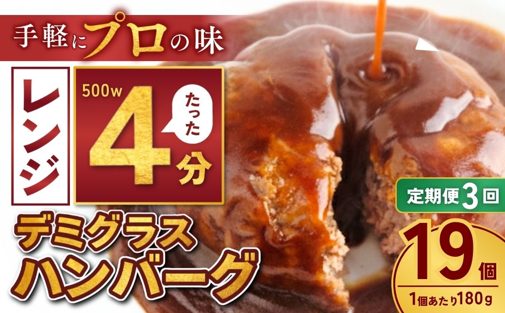 【定期便3回】本格デミグラス ハンバーグ 180g×19個 計3.4kg | 冷凍 小分け ハンバーグ デミグラスソース 牛 豚 惣菜 レンジ レンチン 湯煎 温めるだけ 簡単調理 小分け 茨城県 龍ケ崎市