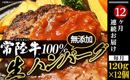 生ハンバーグ120g×12個【常陸牛】100％【12ヶ月連続お届け】【 ハンバーグ 生ハンバーグ 常陸牛 冷凍 牛肉 贅沢 黒毛和牛 おかず 惣菜 便利 】