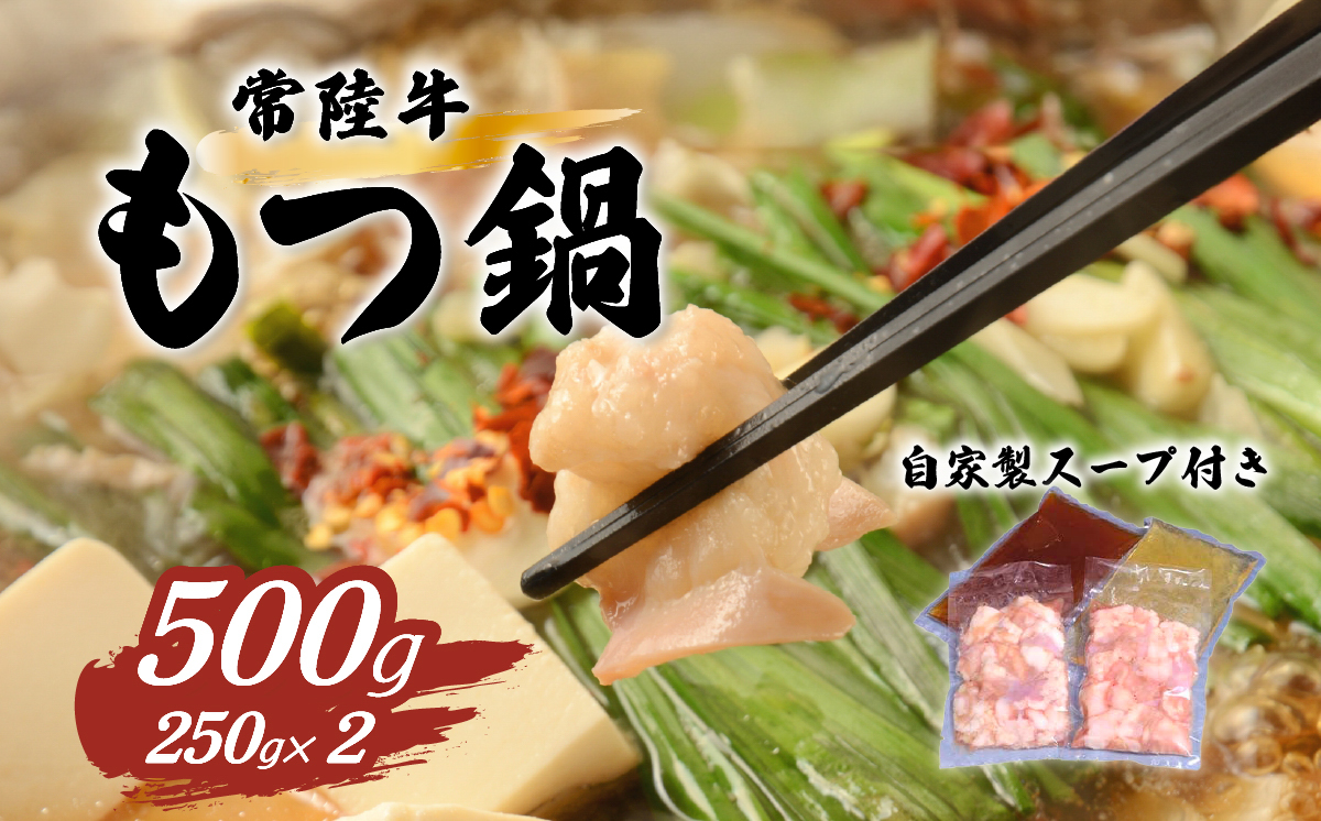 常陸牛もつ鍋セット500g【 国産 スープ 脂 おかず 冷凍 人気 お取り寄せ モツ鍋 茨城県下妻市 】