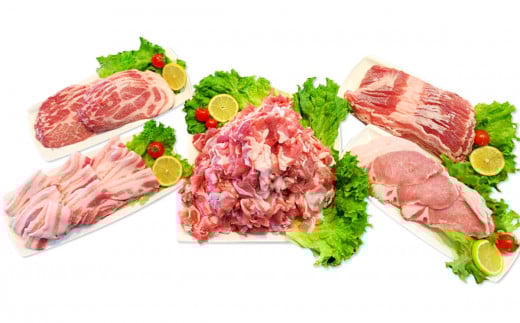 国産豚肉バラエティ5種セット4kg（小分け真空包装）【下妻工場直送】【 豚肉 パック セット ロース バラ しゃぶしゃぶ 豚しゃぶ 小分け 便利 国産 料理 ポーク ぶたにく 国産豚 マルリン 】