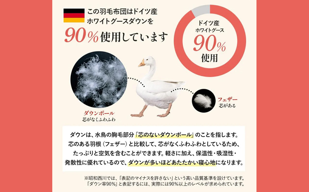 昭和西川 CMD 羽毛掛け布団 ベージュ シングルロング ドイツ産グース90％ 380ダウンパワー【 昭和西川 選べる ベージュ シングル ロング グース 羽毛掛けふとん 羽毛ふとん 羽毛布団 掛け布団 CMD コンフォート マイスター ダウン 上質 良質 保温 温かい 心地よい 肌ざわり フィット感 ふっくら ポリジン加工 抗菌 防臭 綿100％ 寝具 布団 安心 品質 厳選 眠り おうち時間 リラックス 至極 ライフスタイル 】