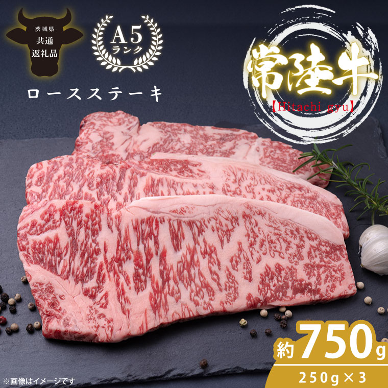 最高級A4.A5ランク 常陸牛ロースステーキ750ｇ（250g×3）【人気肉 お肉 牛肉 和牛 黒毛和牛 国産黒毛和牛 ロース肉 ステーキ 国産牛 焼肉 焼き肉 バーベキュー BBQ A5 ブランド牛】(CR002)