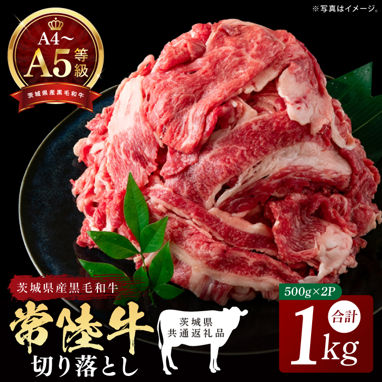 最高級A4.A5ランク 常陸牛 切り落し 1kg（約500ｇ×2）【人気肉 お肉 牛肉 和牛 黒毛和牛 国産黒毛和牛 モモ 肩 切り落とし 国産牛 A5 A4 すき焼き 牛丼 ブランド牛】(CR106)