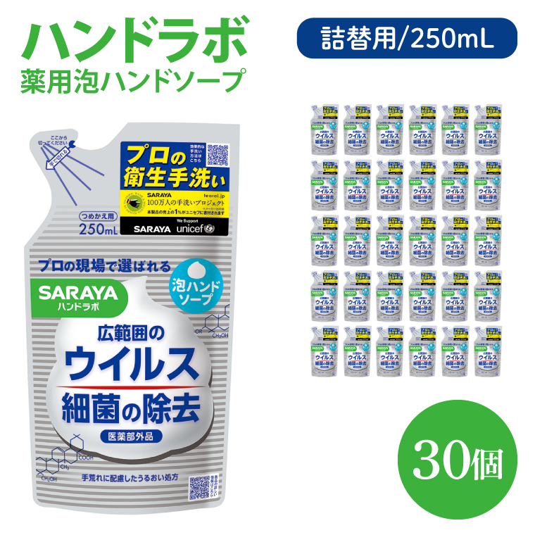 ハンドラボ 薬用泡ハンドソープ 250mL詰替用 30個 【医薬部外品】【手洗い 手あらい てあらい 泡 ハンドソープ 石鹸 せっけん 石けん 清潔 洗浄 殺菌 手指消毒 ストック 詰め替え】(CL140-H30)