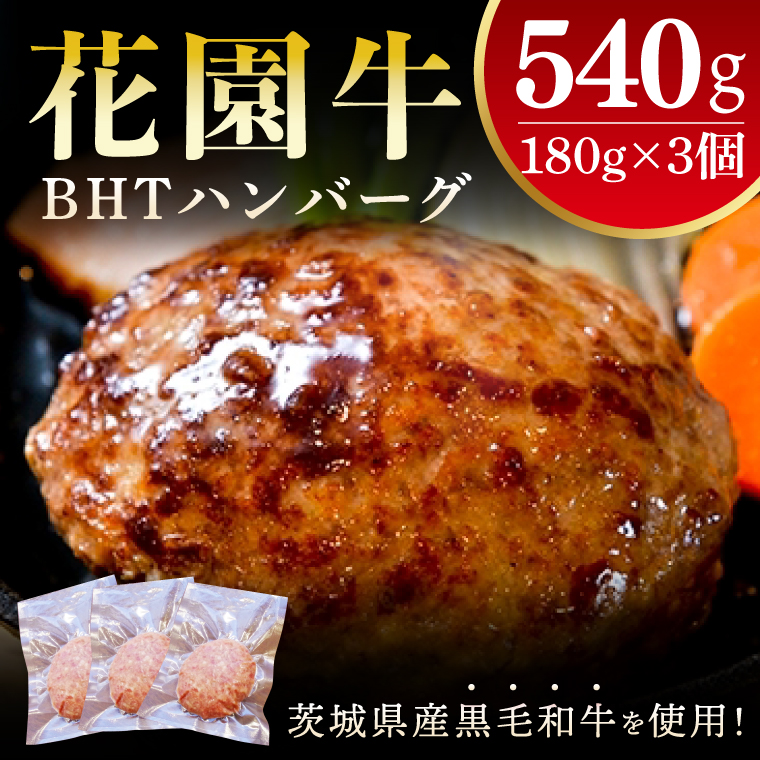 花園牛　BHTハンバーグ 180ｇ×3個【ハンバーグ 肉 お肉 贅沢 冷凍 茨城県 北茨城市】(BY002)