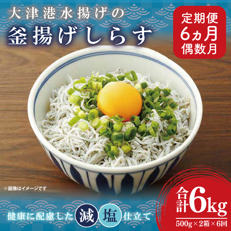 大津港水揚げの釜揚げしらす＜6ヶ月定期便＞＜2ヶ月に１回偶数月発送＞　1kg×6回【海鮮 魚介類 しらす シラス ご飯のお供 たっぷり お手頃 個包装】(AS214)