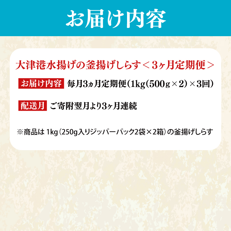 【定期便特別価格】大津港水揚げの釜揚げしらす＜3ヶ月定期便＞＜毎月＞　1kg×3回【海鮮 魚介類 しらす シラス ご飯のお供 たっぷり お手頃 個包装】(AS211)