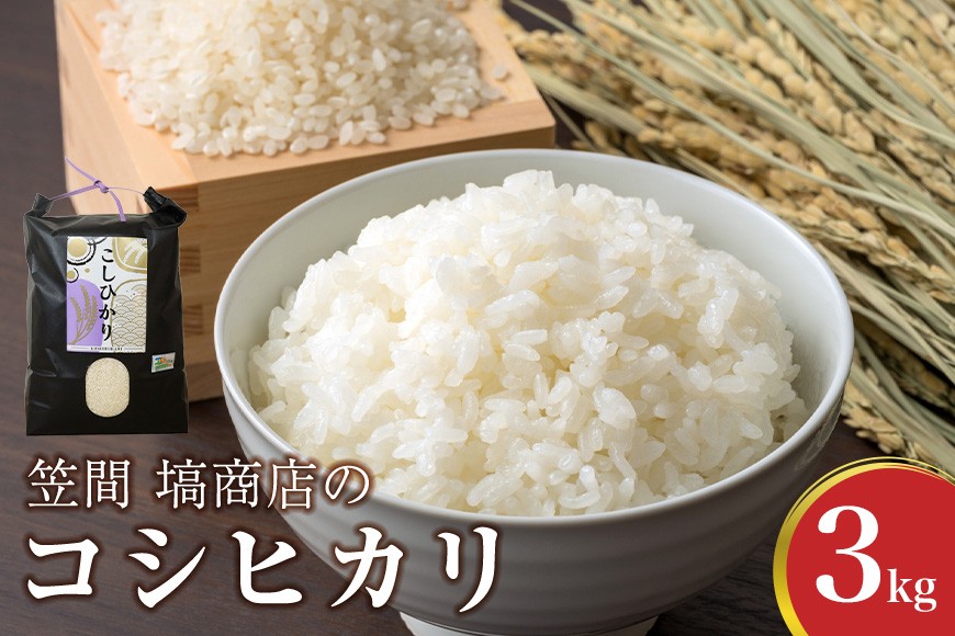令和7年度産 笠間 塙商店の コシヒカリ 3kg 米 新米 精米 ブランド米 お米 白米 国産 おにぎり 弁当 R7年産 ごはん おいしい 旨い ふっくら お米 茨城県 笠間市 いばらき ID-031