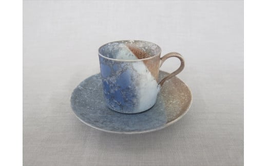 【おうちで陶炎祭】 燻し銀彩焼コーヒーカップ&ソーサ― 「谷口将海」作【笠間焼】 AY-023