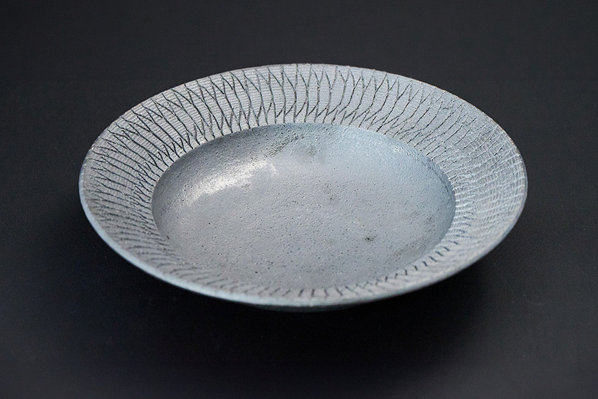 陶芸家 「沖 誠」作 バーク 8寸 リム鉢【笠間焼】 FM-004