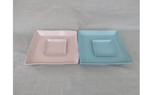 【おうちで陶炎祭】 スクエアプレート 4点セット 「向山窯」作【笠間焼】 AY-014