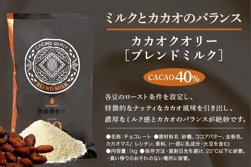 チョコレート カカオクオリー ブレンド ミルク カカオ40% 1kg フレーク 業務用 大容量 カカオ お菓子 チョコ スイート おやつ お菓子作り ケーキ作り 材料 プロ仕様 スイーツ ケーキ 手作り 製菓材料 送料無料 HS-003