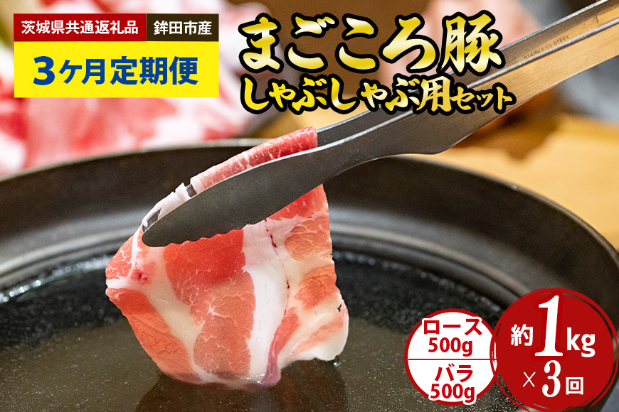 【3ヶ月定期便】まごころ豚 しゃぶしゃぶ用セット 1kg(ロース&バラ)×3回(茨城県共通返礼品・鉾田市産) GW-004
