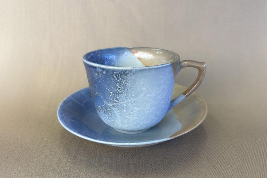 【おうちで陶炎祭】 燻し銀彩焼コーヒーカップ&ソーサ― 「谷口将海」作【笠間焼】 AY-023