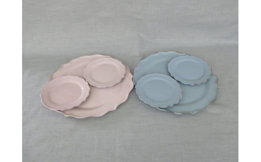 【おうちで陶炎祭】 輪花プレート 6点セット 「向山窯」作【笠間焼】 AY-015