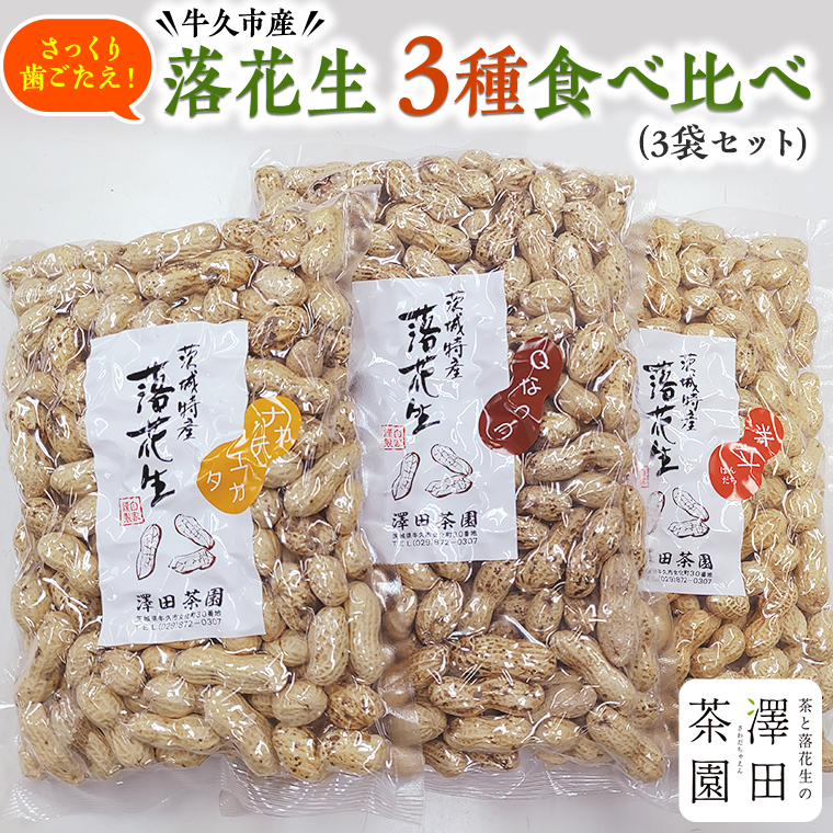 牛久市産 落花生 3種食べ比べ3袋セット Qナッツ Qなっつ 半立 はんだち ナカテユタカ 中手豊 ピーナッツ ピーナツ 食べ比べ おやつ おつまみ お菓子 お取り寄せ 詰め合わせ お土産 贈り物 ギフト プチギフト 国産 茨城 特産品 農園 自家栽培 ビールのお供