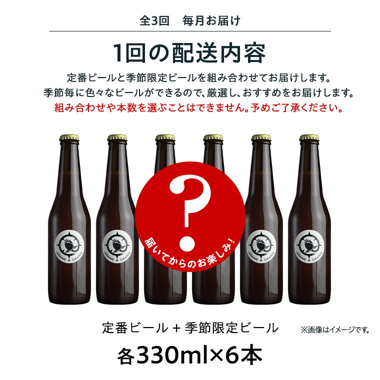 【 3ヶ月連続 】 クラフトビール おまかせ 定期便 6本セット 飲み比べ 茨城県産 牛久醸造場 330ml × 6本 ビール 地ビール クラフト お酒 贈り物 ギフト 詰め合わせ