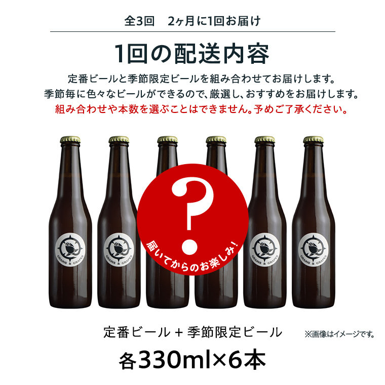 【 3ヶ月隔月 】 クラフトビール おまかせ 定期便 6本セット 飲み比べ 茨城県産 牛久醸造場 330ml × 6本 ビール 地ビール クラフト お酒 贈り物 ギフト 詰め合わせ